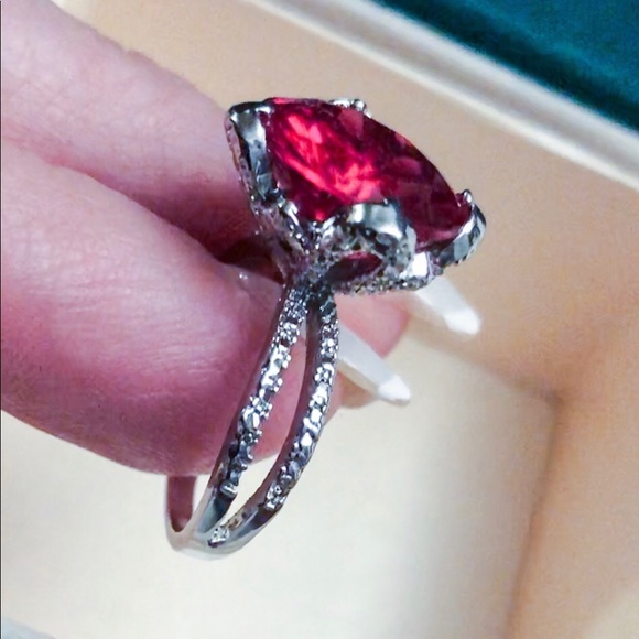 Jewelry - 5CT Rose Red Sapphire 925 Silver Ring